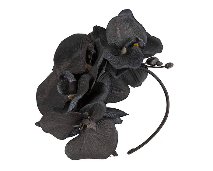 Bespoke black orchid flower headband by Fillies Collection - Image 2