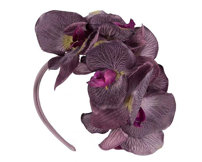 Bespoke purple orchid flower headband by Fillies Collection - Image 4