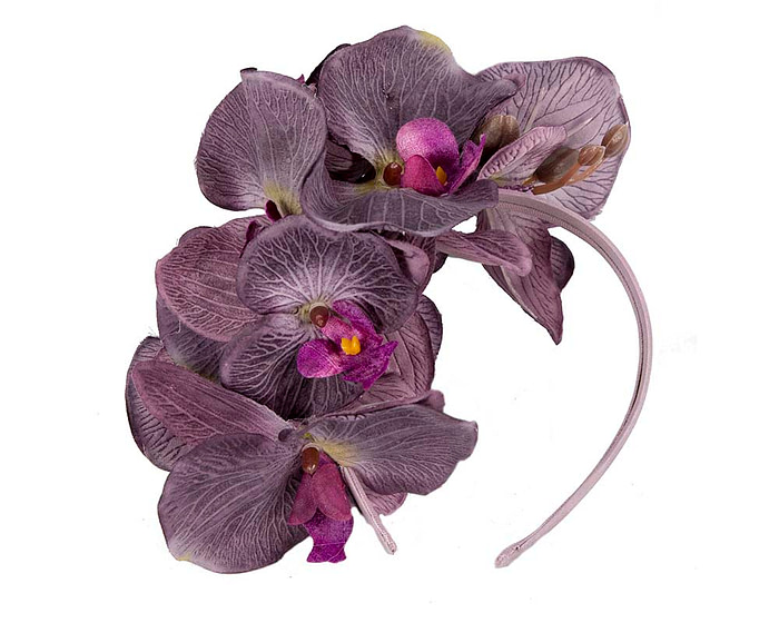 Bespoke purple orchid flower headband by Fillies Collection - Image 2