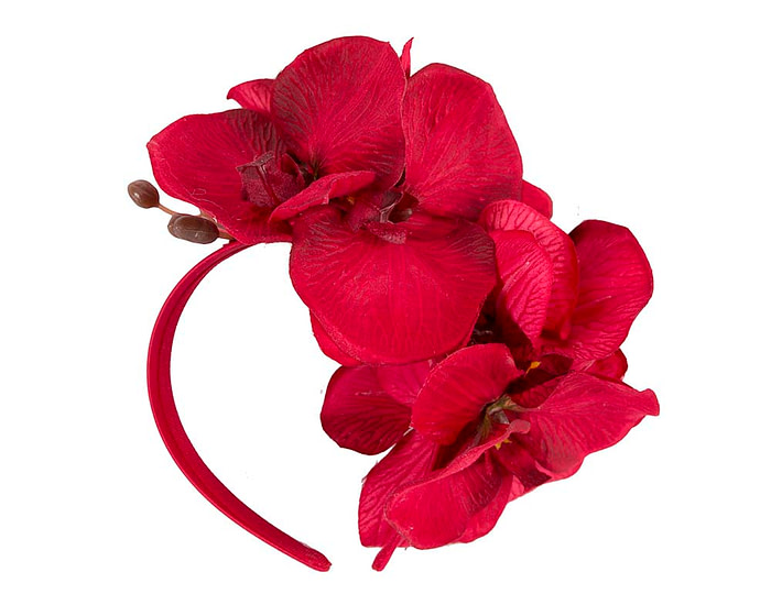 Bespoke red orchid flower headband by Fillies Collection - Image 4