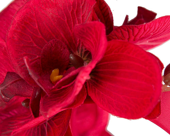 Bespoke red orchid flower headband by Fillies Collection - Image 3