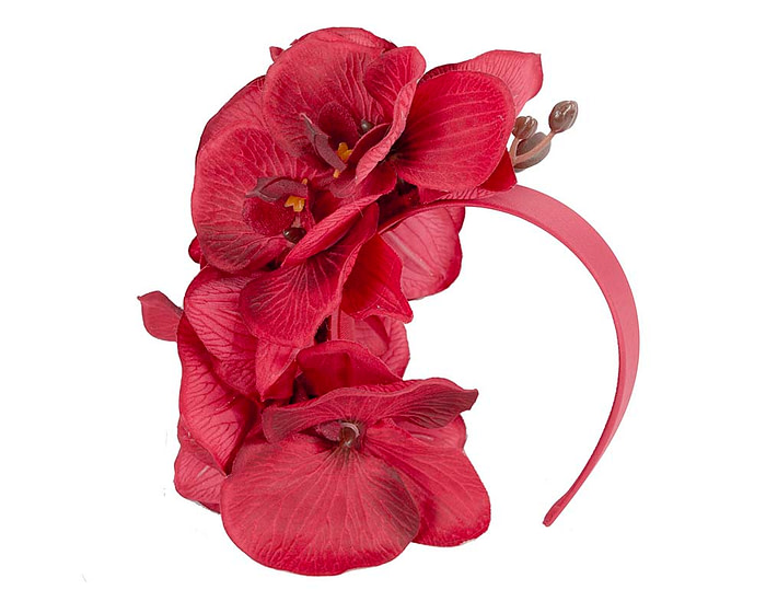 Bespoke red orchid flower headband by Fillies Collection - Image 2