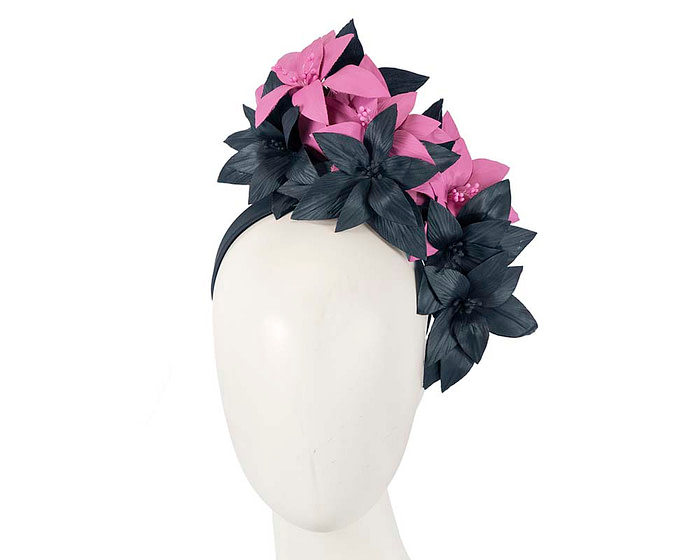 Navy & Fuchsia flower fascinator by Cupids Millinery