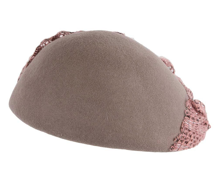Grey felt beret with crocheted trim CU440 - Hats From OZ