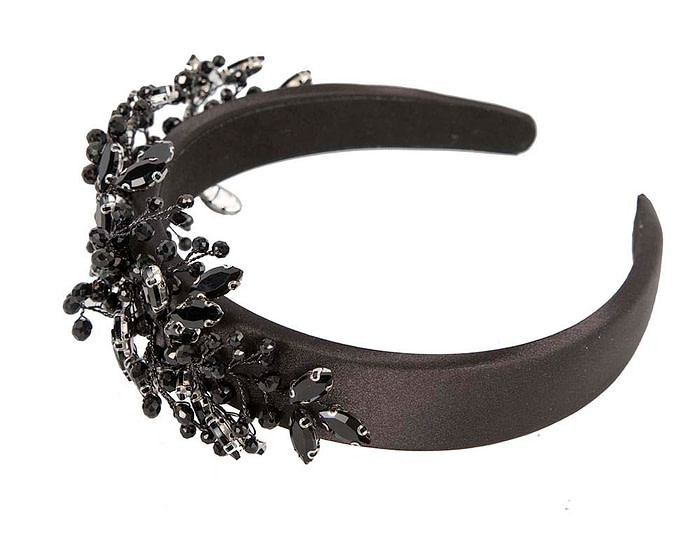 Black crystals fascinator headband by Cupids Millinery CU443 - Image 4