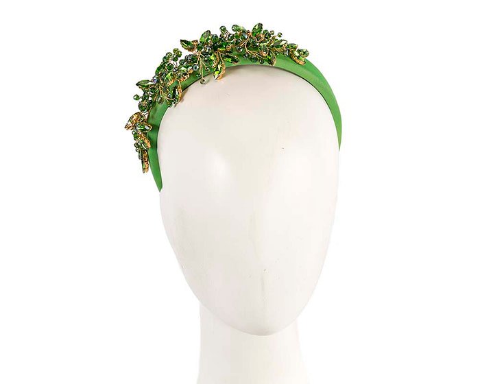 Green crystals fascinator headband by Cupids Millinery