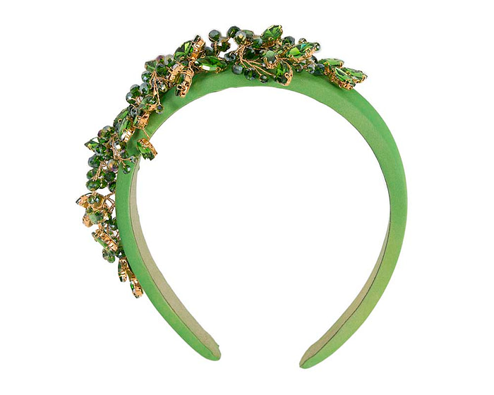 Green crystals fascinator headband by Cupids Millinery - Image 2