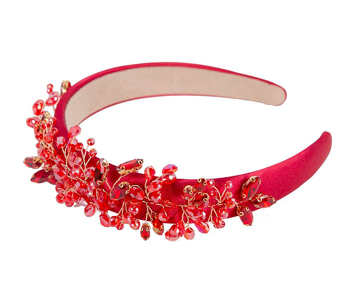 Red crystals fascinator headband by Cupids Millinery - Image 4