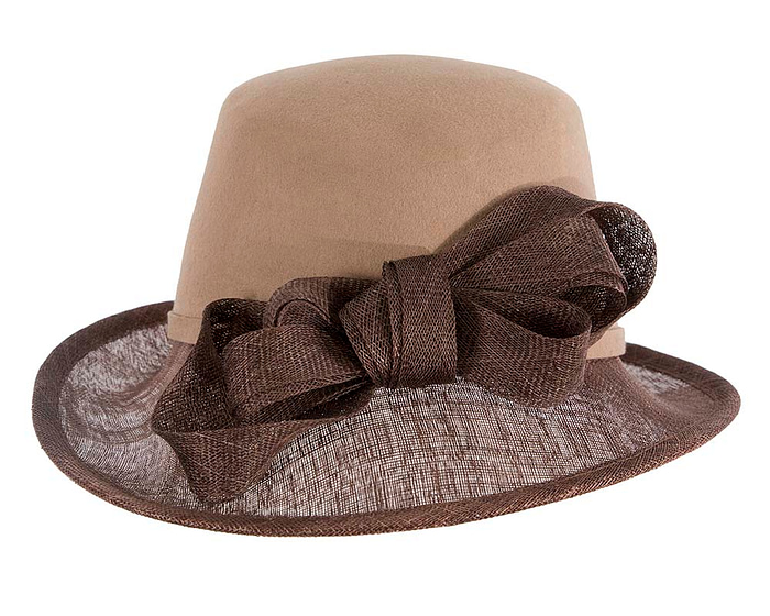 Beige & Chocolate ladies winter fashion hat by Cupids Millinery - Image 4