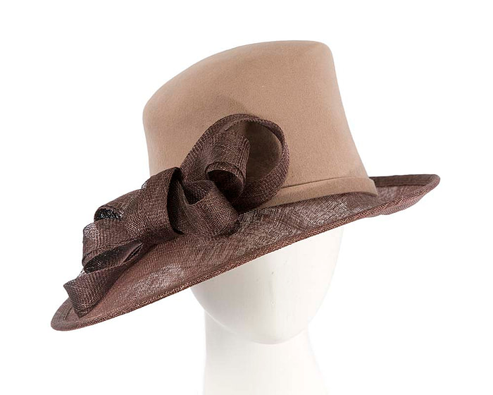 Beige & Chocolate ladies winter fashion hat by Cupids Millinery