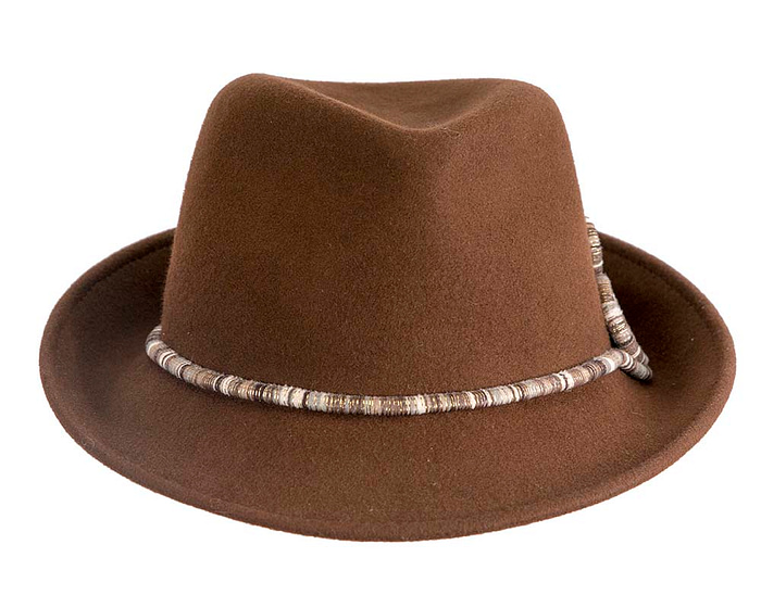 Elegant brown felt fedora hat - Image 5