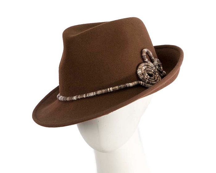 Elegant brown felt fedora hat