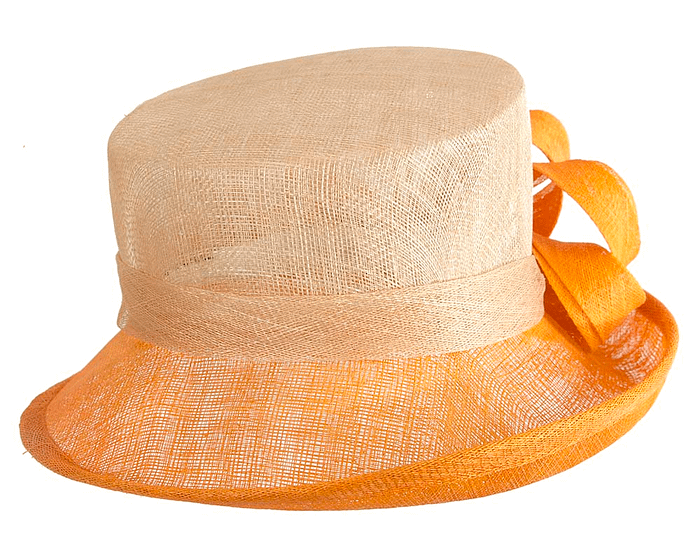 Elegant sinamay nude & orange hat - Image 4