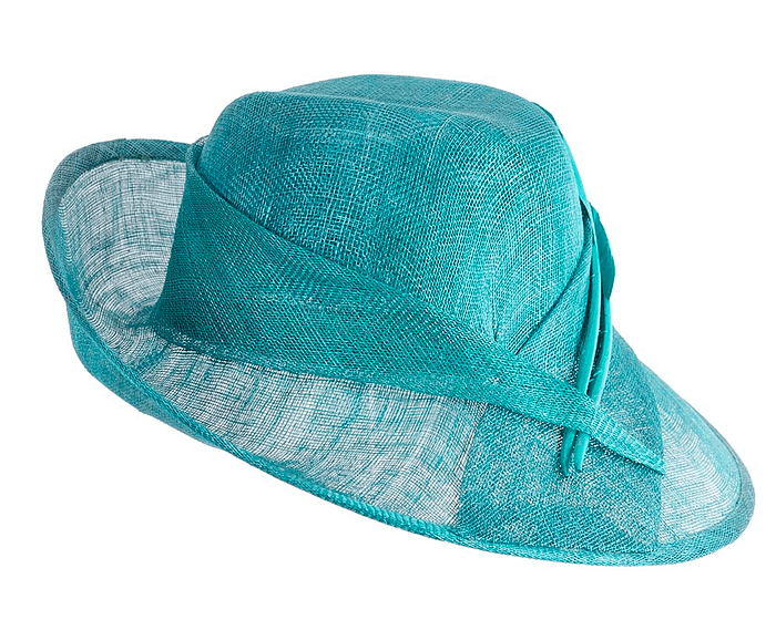 Elegant teal green hat with feathers - Image 4