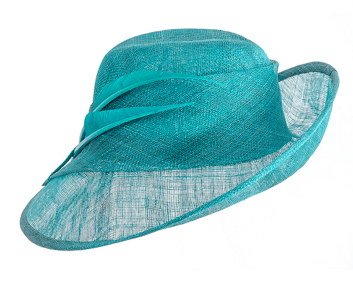 Elegant teal green hat with feathers - Image 3