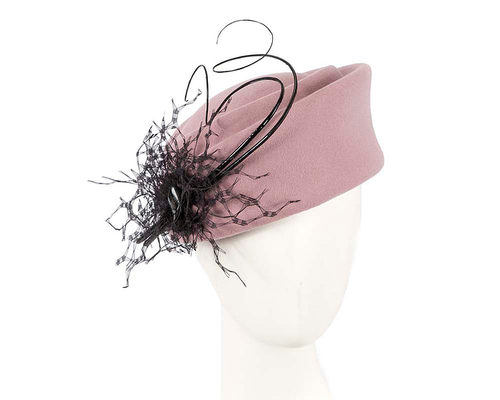 Large dusty pink  winter felt pillbox hat for races