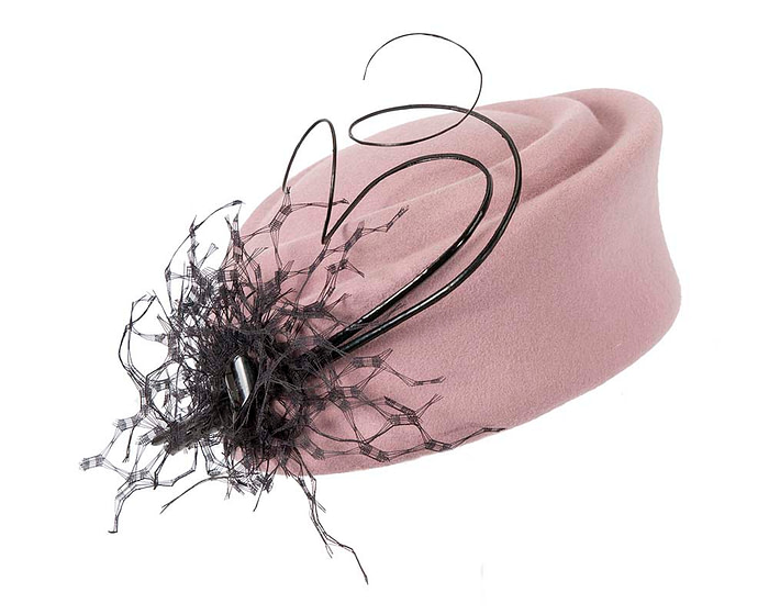 Large dusty pink  winter felt pillbox hat for races - Image 2