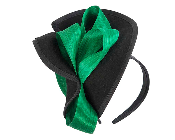 Twisted black & green felt fascinator by Fillies Collection - Image 2