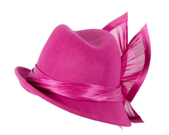 Fuchsia ladies winter fashion felt fedora hat by Fillies Collection F660 - Image 4