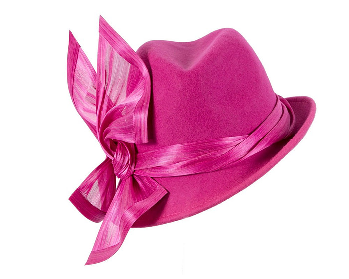 Fuchsia ladies winter fashion felt fedora hat by Fillies Collection F660 - Image 2