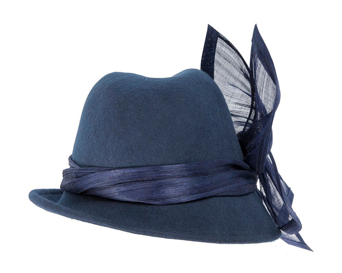 Navy ladies winter fashion felt fedora hat by Fillies Collection F660 - Image 4