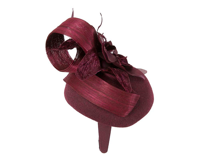 Tall burgundy wine winter racing pillbox fascinator by Fillies Collection - Hats From OZ