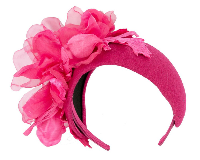 Wide fuchsia headband with silk flower - Image 4