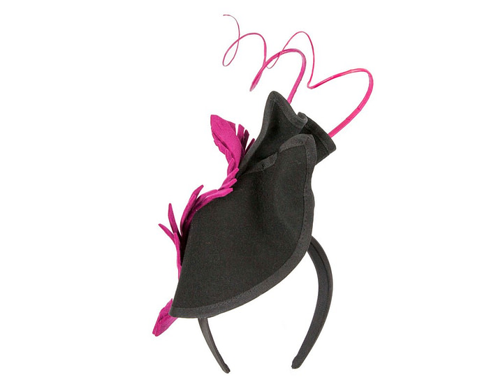 Exclusive black  & fuchsia felt winter racing fascinator by Fillies Collection - Image 4