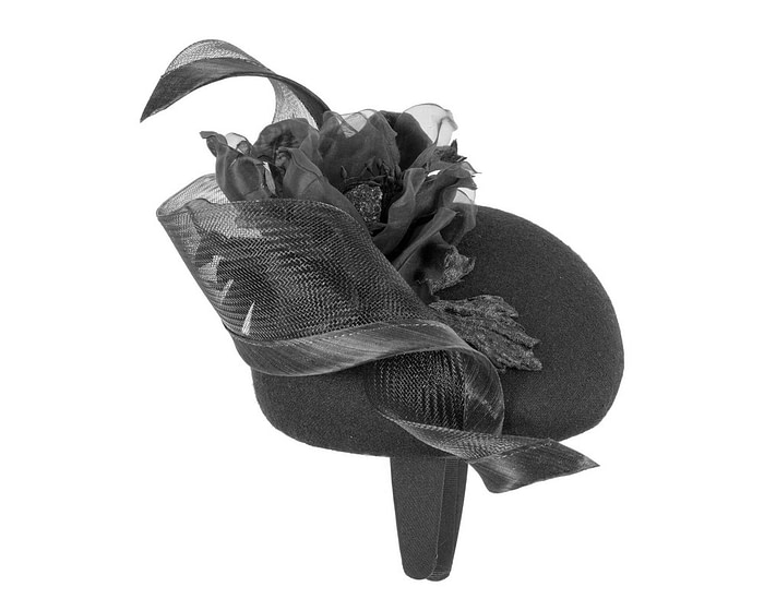 Black winter pillbox fascinator with flower - Image 4