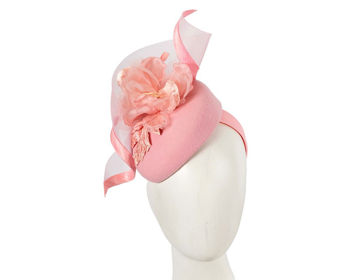 Pink winter pillbox fascinator with flower