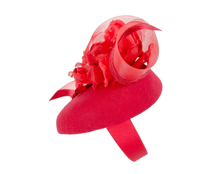 Red winter pillbox fascinator with flower - Image 3