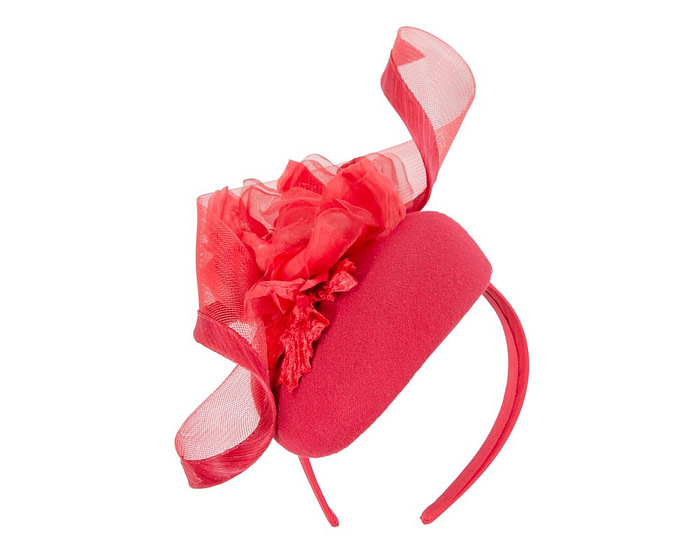 Red winter pillbox fascinator with flower - Image 2