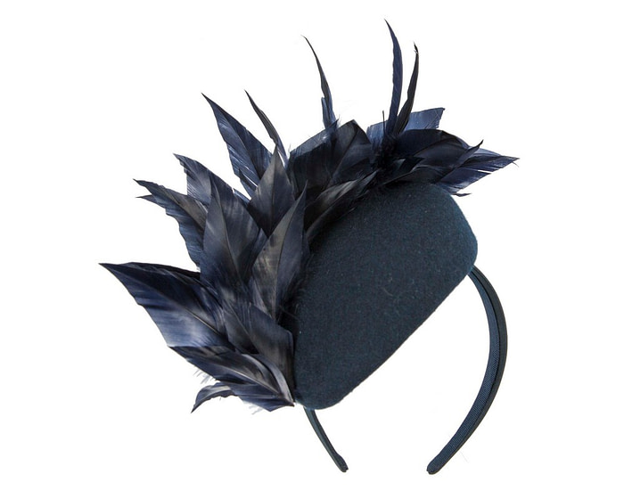 Navy feather winter facing fascinator - Image 2