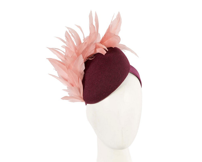 Burgundy & pink feather winter facing fascinator