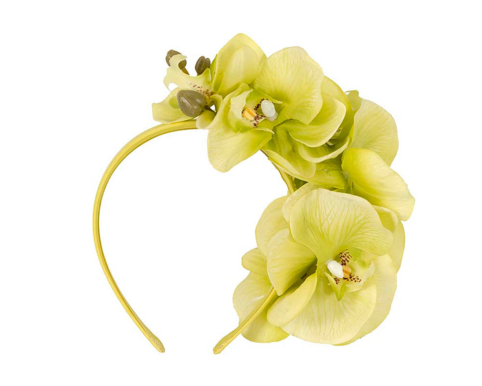 Bespoke lime orchid flower headband by Fillies Collection - Image 4