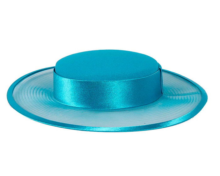 Turquoise designers boater hat by Cupids Millinery - Image 3