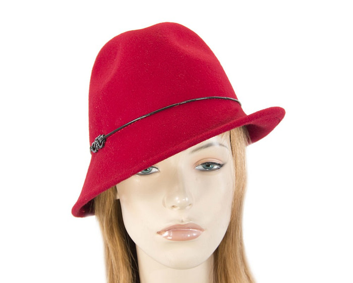 Red felt ladeis winter fedora hat