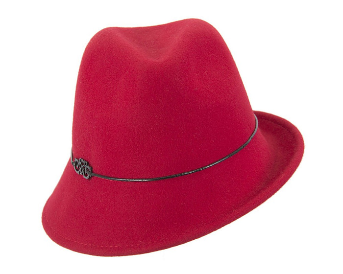 Red felt ladeis winter fedora hat - Image 2