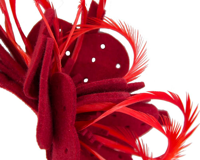 Red felt flower winter fascinator - Image 3