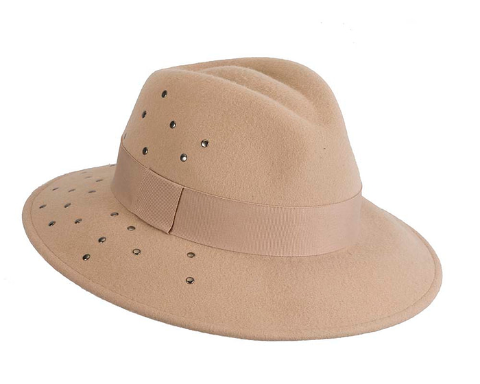 Exclusive wide brim beige fedora felt hat by Max Alexander - Image 2