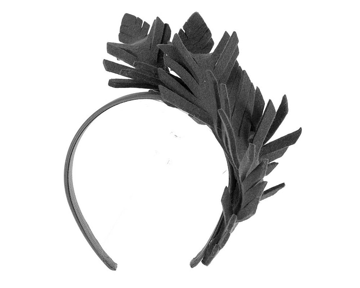 Black felt leafs winter racing fascinator by Max Alexander - Image 2