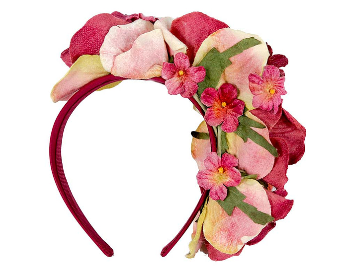 Burgundy wine flower headband fascinator by Max Alexander - Image 4