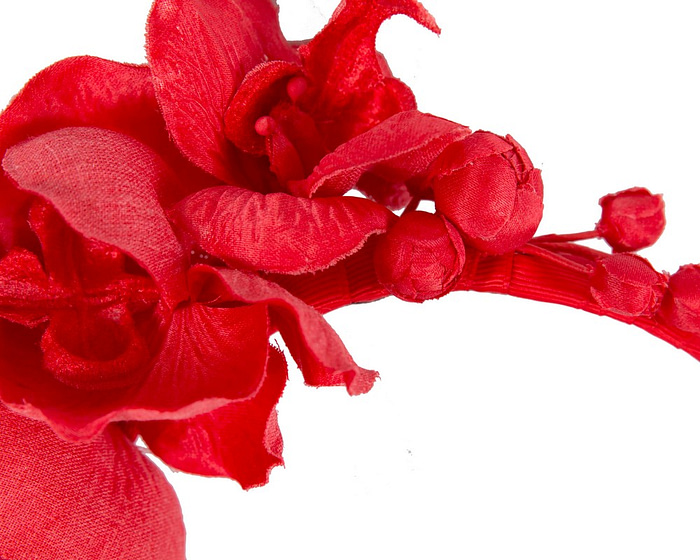 Red orchid flower headband fascinator - Image 3