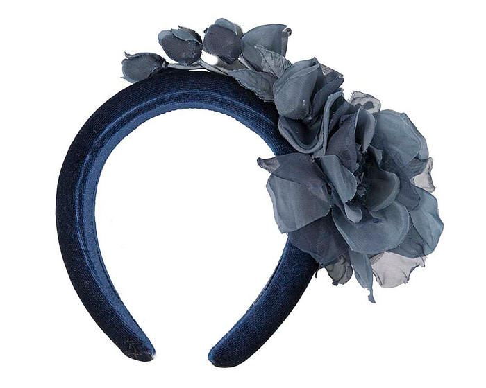 Velvet navy flower headband by Max Alexander - Image 5