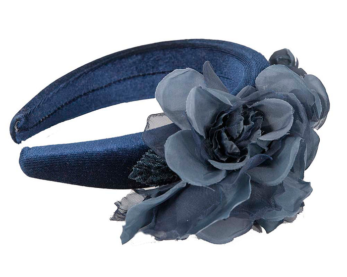 Velvet navy flower headband by Max Alexander - Image 3