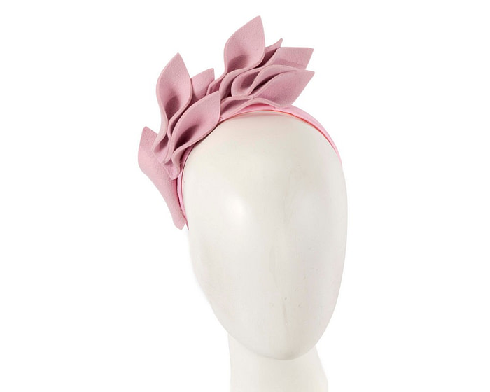 Pink felt flowers winter racing fascinator by Max Alexander