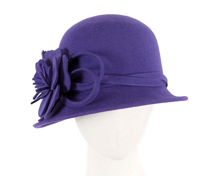 Purple felt winter hat with flower by Max Alexander