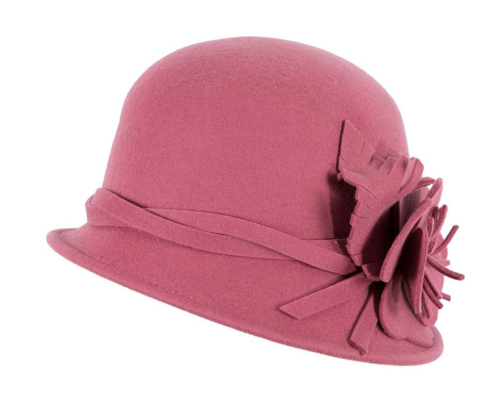 Rose pink felt winter hat with flower by Max Alexander - Hats From OZ