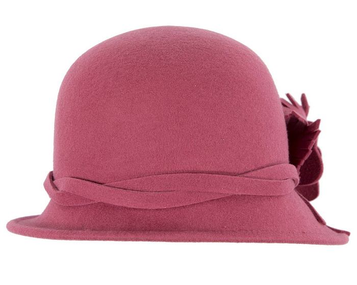 Rose pink felt winter hat with flower by Max Alexander - Image 3