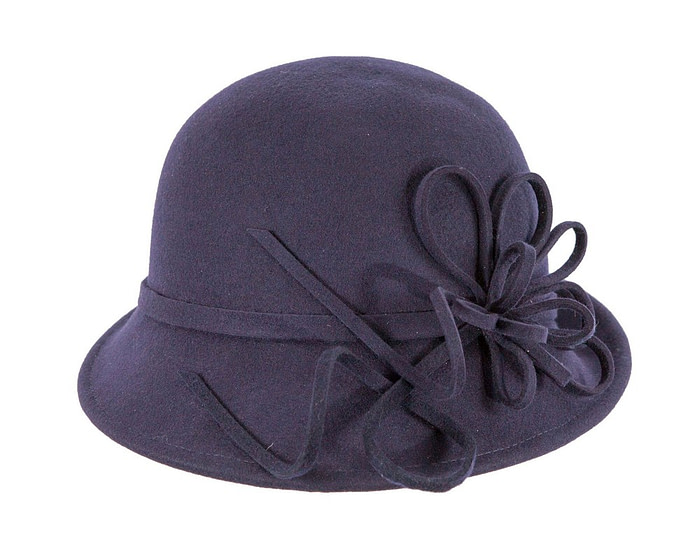 Navy felt winter hat with flower by Max Alexander - Image 3